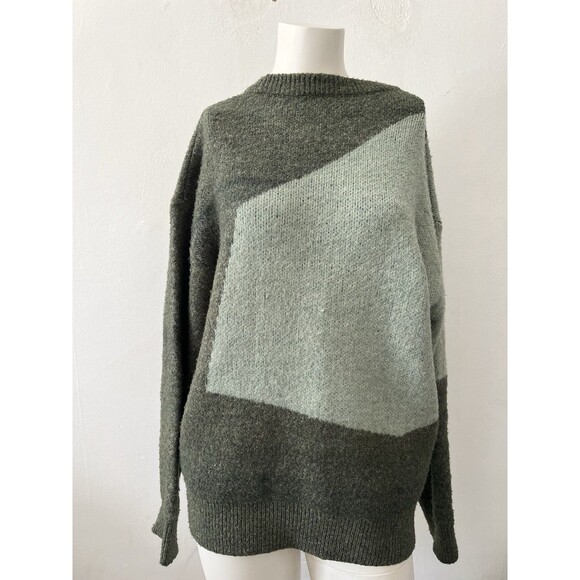 Oak + Fort Oversized Intarsia Knit Sweater XS Forest Green Cozy Minimal Style - Picture 4 of 6